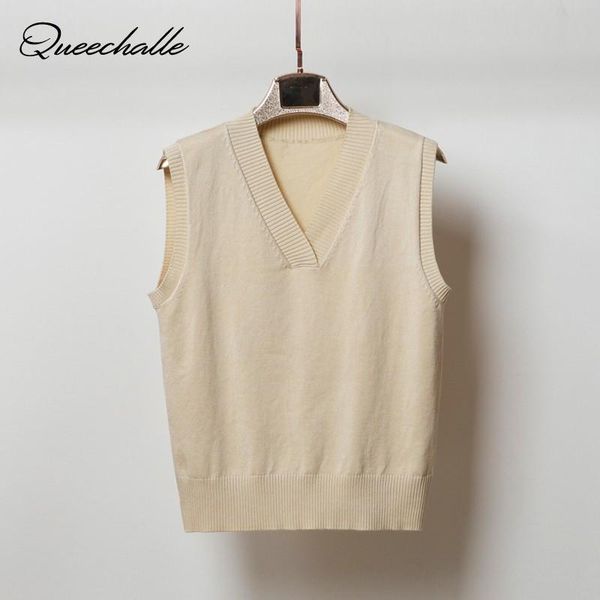 

queechalle women's knitted tank 2021 spring v neck vest sweater pullover camis female plus size casual crop black tanks &, White