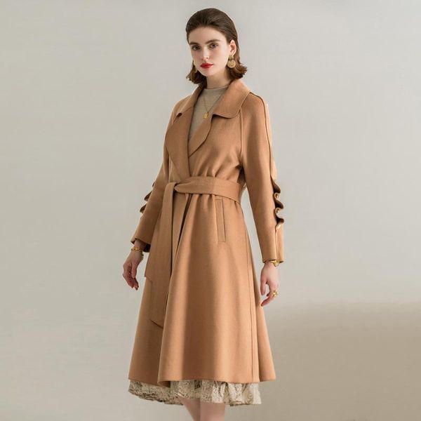 

women's wool & blends donsignet womens mid-length double-sided coat autumn winter temperament for women, Black