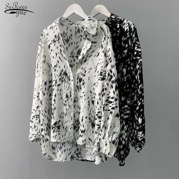 

women turn-down collar korean fashion clothing autumn long sleeve print blouse pullovers vintage shirts blusas mujer 11288 210508, White