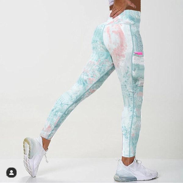 

tie dye tight leggings sports women fitness with pocket yoga pants stretch workout patchwork slim gym outfit