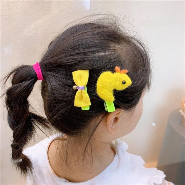 

hair accessories simple girls fabric bow clip baby plush cartoon animal headdress side for children fashion, Slivery;white