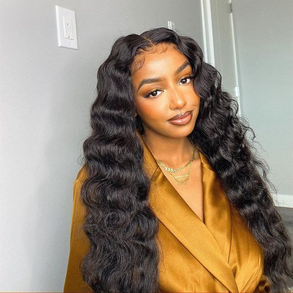 

lx brand loose deep wavy natural hair heat resistant fiber lace front wigs for women glueless synthetic lace wig cosplay partyfactory direct, Black