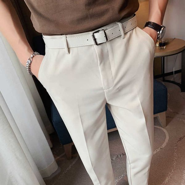 Pantaloni eleganti da lavoro Pantaloni casual fit Coreano Tinta unita alla caviglia Pantaloni da abito sociale da ufficio Cintura libera Pantalon Homme 210527