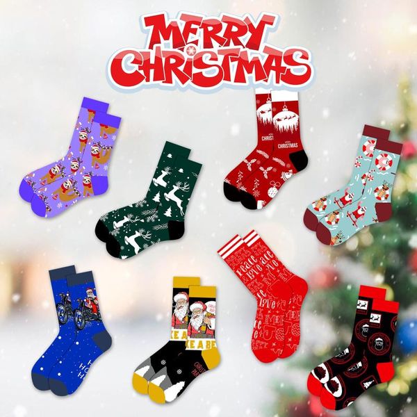

men's socks colorful women cotton funny christmas snowflake hip-hop happy year autumn winter santa claus snow elk gift, Black