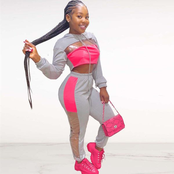 

two women's tracksuits dn8333 piece open navel sports suit, Gray