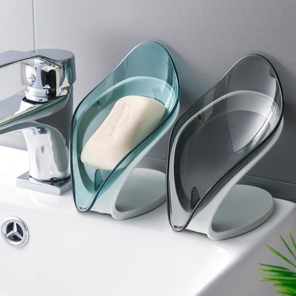

drain soap holder box bathroom shower storage tray rack accessories drainage plastic ledge leaf shape dishes