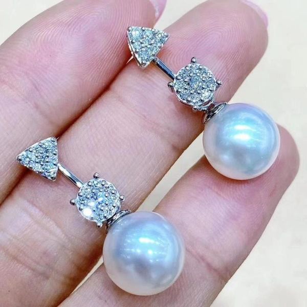 

dangle & chandelier m1123 solid 925 sterling silver 11-12mm round nature fresh water white pearls drop earrings for women fine presents