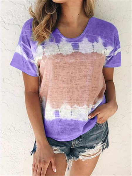 

women's t-shirt loose casual women gradient color print tshirt short sleeve summer 2021 fashion tie-dye crew neck t-shirts, White