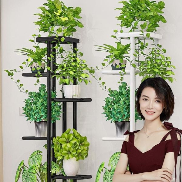 

nordic indoor balcony decoration rack wrought iron living room simple flowerpot multilayer hanger green radish storage bottles & jars