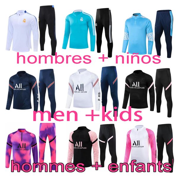 

2022 men kids football tracksuit soccer training suit 21/22 survetement de foot chandal, Black