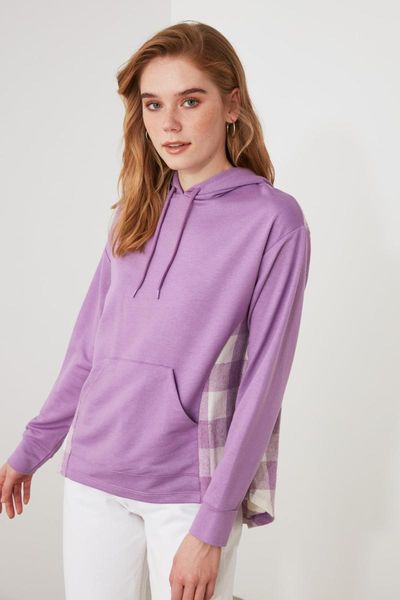 

women's hoodies & sweatshirts trendyol plaid detailed knitted sweatshirt twoaw21sw1717, Black