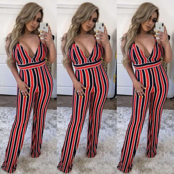 

women's jumpsuits & rompers thefound fashion womens striped clubwear playsuit bodysuit party jumpsuit romper chiffon long trousers xl, Black;white