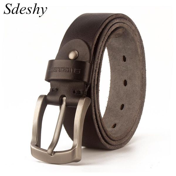 

vintage casual genuine leather belt for men first layer cowhide pin buckle washed handmade jeans straps belts, Black;brown