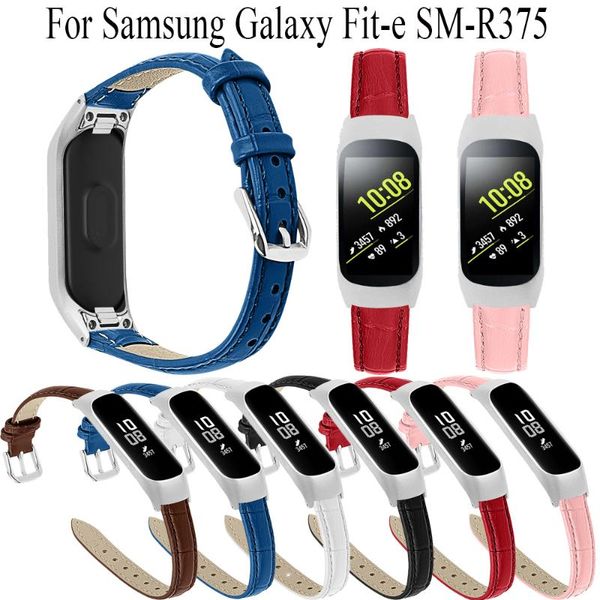 

watch bands genuine classic leather straps for samsung galaxy fit-e sm-r375 band with frame case wristband replacement watchband bracelet, Black;brown