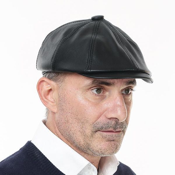 

visors men's fashion fur hat students black leather octagonal middle-aged cap winter warm painter b-8655, Blue;gray