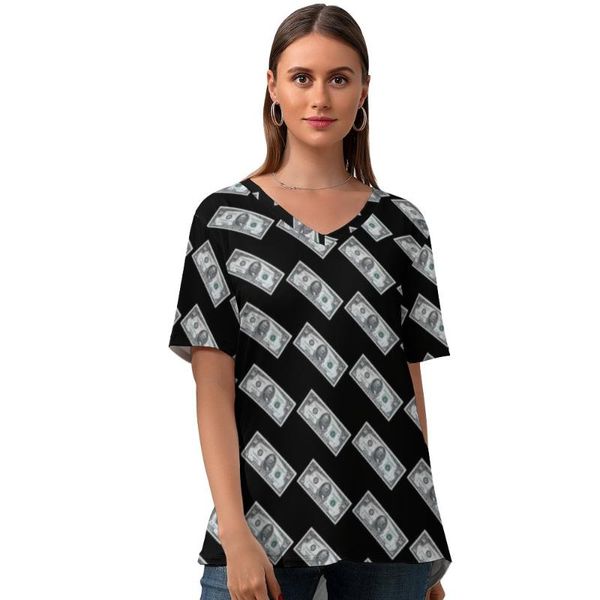 

women's t-shirt dollar t shirt summer print woman fashion short sleeve v neck tshirt oversize, White