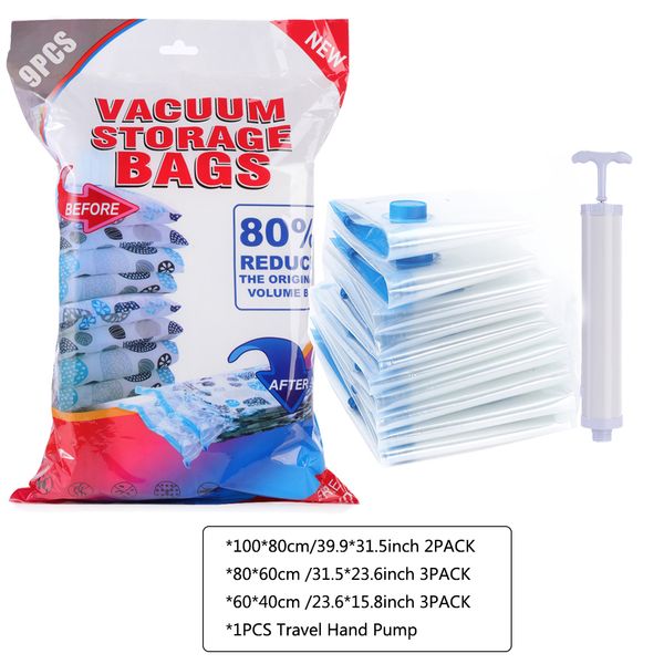 

vacuum for clothes storage bag with valve transparent border folding compressed organizer travel space saving seal packet 9pcs/lot