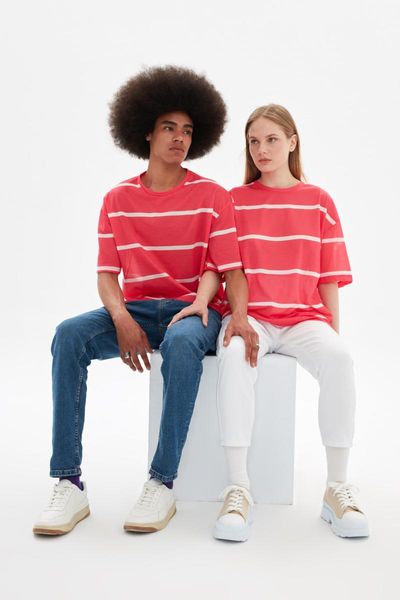 

men's t-shirts trendyol oversize striped t-shirt tmnss21ts3361, White;black