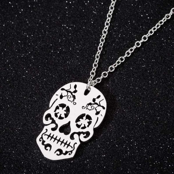 

chains 10pcs personality hollow ghost mask pendant stainless steel skull necklace gothic jewelry, Silver