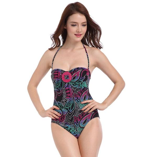 

one-piece suits 2021 quality stretchy nelon floral one piece swimsuit women halter plus size swimwear brazilian bathing suit wholesale