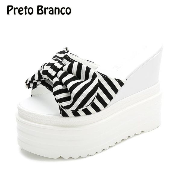 

women's wedge slipper summer fashion high shallow mouth super heels increased bow thick platform sandals zyw, Black