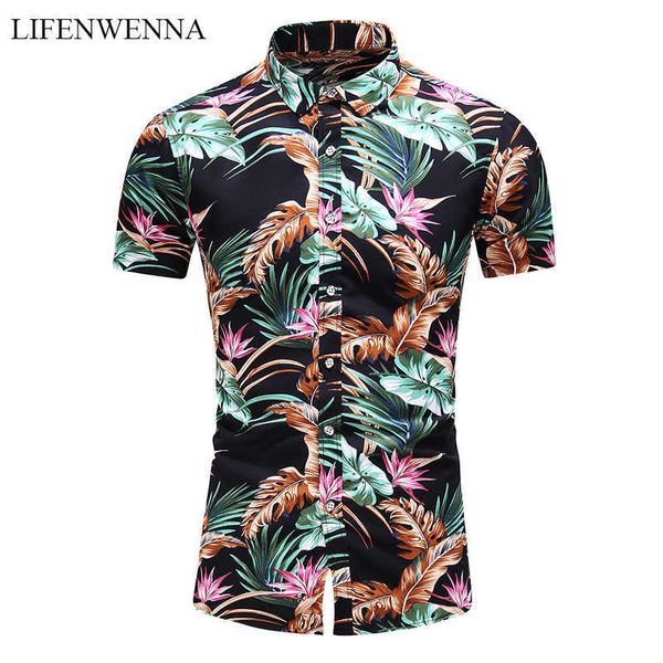 

fashion men's shirts summer casual flower printed short sleeves shirt button down hawaiian shirt men plus size 6xl 7xl 210528, White;black