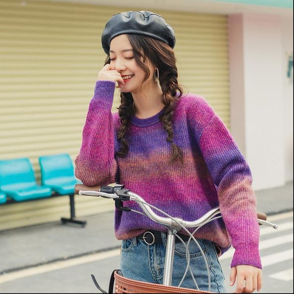 

womens sweaters spring arrival o neck dropped shoulder color gradual change loose style knit wear pullover sweater drop, White;black