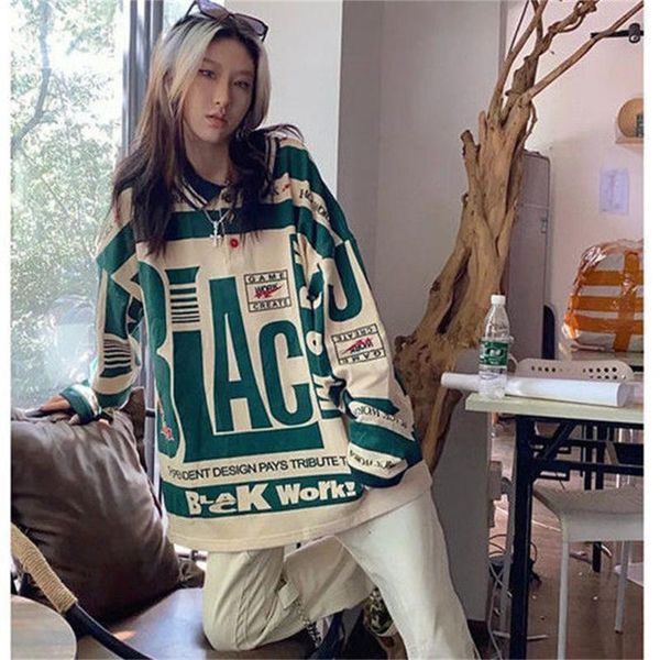 

women's hoodies & sweatshirts funk letter print green hoodie women graffiti korean oversized female sweatshirt o-neck autumn long sleev, Black