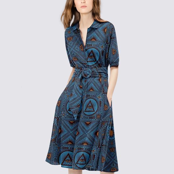 

casual dresses summer style european and american retro ethnic dress five-point sleeves printed waist slimming shirt xw19, Black;gray