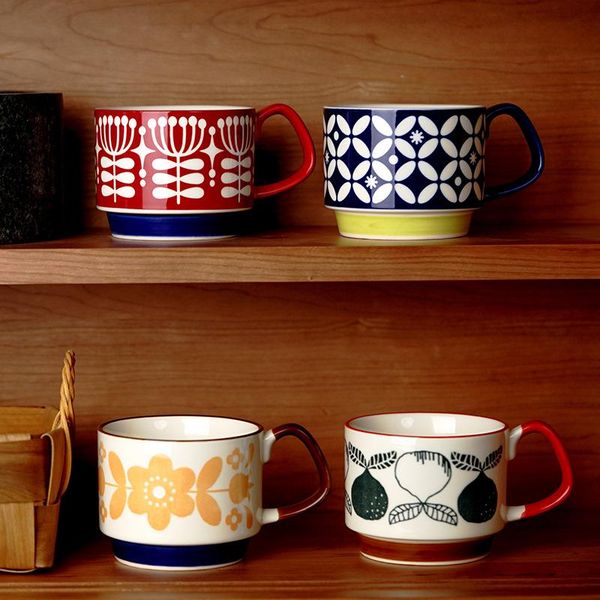 

mugs japanese retro ins ceramic hanging ear printing coffee cup can be stacked creative mug couple breakfast milk