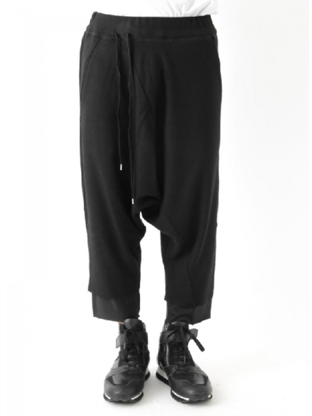 

men's pants fall winter hair stylist fashion trend catwalk street knit double halon solid color irregular lace elastic waist, Black