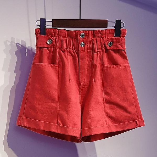 

women's shorts 2021 summer fashion women ruffles elastic high waisted wide leg denim , korean womens casual red 4xl 5xl jeans, White;black