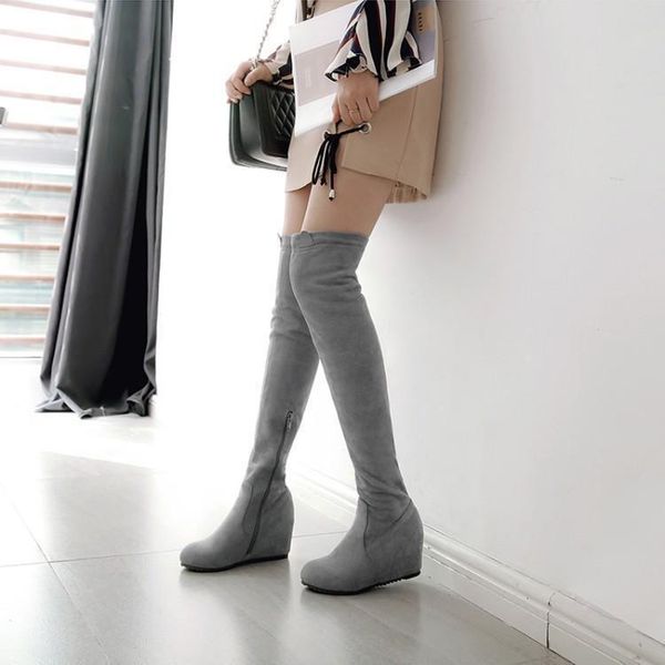 

boots women's shoes inside high heels knee elastic large small, Black