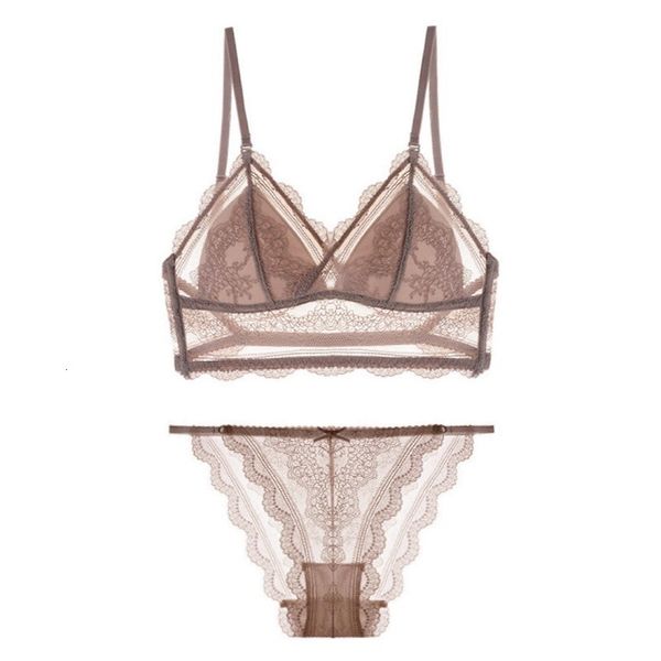 

bras sets 2021u back underwear lace thin bra without steel ring french triangle cup suit, Red;black