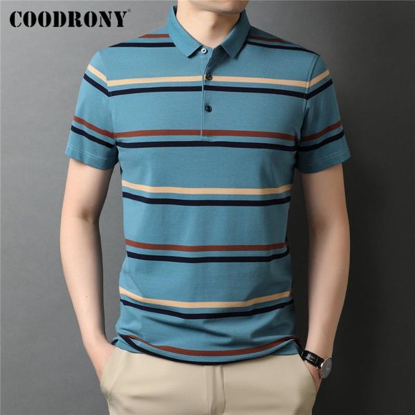 

men's polos coodrony brand summer arrival short sleeve -shirt men clothing business slim fit casual striped soft cotton c5306s, White;black