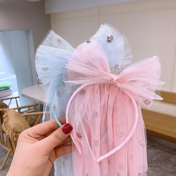 

hair accessories girls retro birthday gift three-dimensional yarn bow headband baby sequined headdress for children fashion, Slivery;white