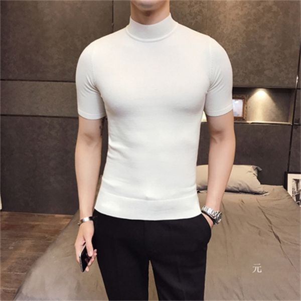 

summer new men's lapel slim embroidered cotton t-shirt 210317, White;black