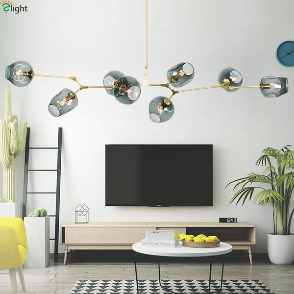 

pendant lamps modern glass balls led chandelier lighting gold/black metal living room lights bedroom hanging lamp