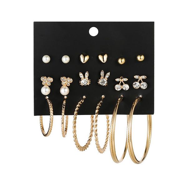 

animal fruits stud earrings cherry cute ear studs women fashion jewelry for party accessories, Golden;silver