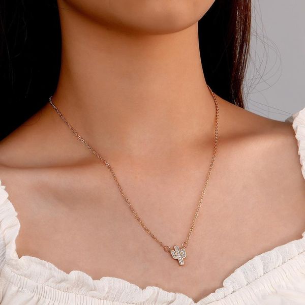 

pendant necklaces fashion design women zircon cactus necklace european and american creative short clavicle chain jewelry gifts, Silver