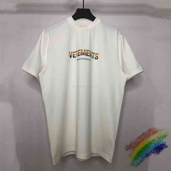 

t shirts 2021ss rainbow t-shirt men women 1:1 quality think differently letters printing vetements tee vtm, White;black