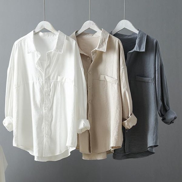 

women's blouses & shirts chiffon woman blouse shirt summer 2021 collar loose plus size korean version white/blue/gray