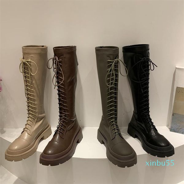 

boots zipper women's leather thigh high heels white shoes clogs platform round toe boots-women winter footwear, Black