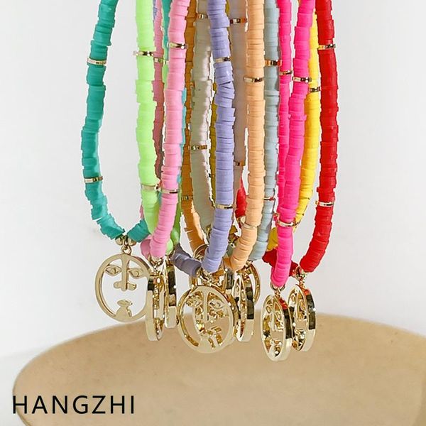 

pendant necklaces bohemia golden hollow face color soft pottery choker clavicle necklace for women men party cool jewelry hangzhi 2021, Silver