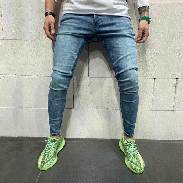

men's jeans men's slim and small foot scraped jeans, Blue