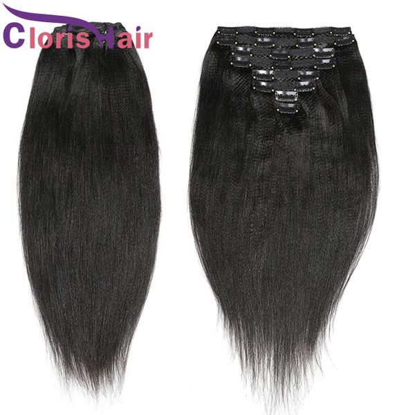 Clipe reto de pancada em extensões de cabelo humano completas 8pcs 120g/set brasild virgin Light Yaki Natural Weave com clipe para mulheres negras