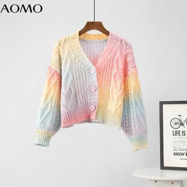 

women's knits & tees aomo women elegant twist tie dyed pattern crop cardigan vintage jumper 2021 oversized knitted 7a21a, White