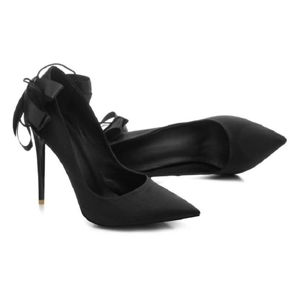 

dress shoes 2021 style fashion pointed stiletto bow ribbon women's single, Black