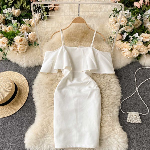 

deat women temperament ruffles waist buttocks suspender dress solid color slash neck fashion spring summer 11b363 210709, Black;gray