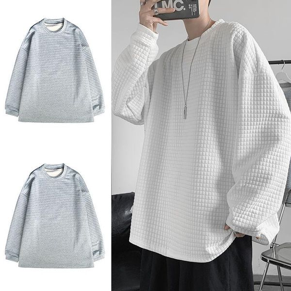 

men's hoodies & sweatshirts fashion retro casual o-neck sweatshirt men streetwear korean loose hip-hop pullover mens m-2xlspring plaid, Black